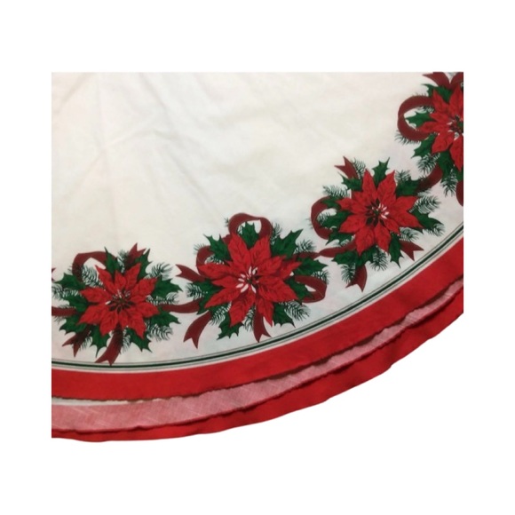 Poinsettia Round Tablecloth Christmas Cotton Blend Vintage - Picture 2 of 11